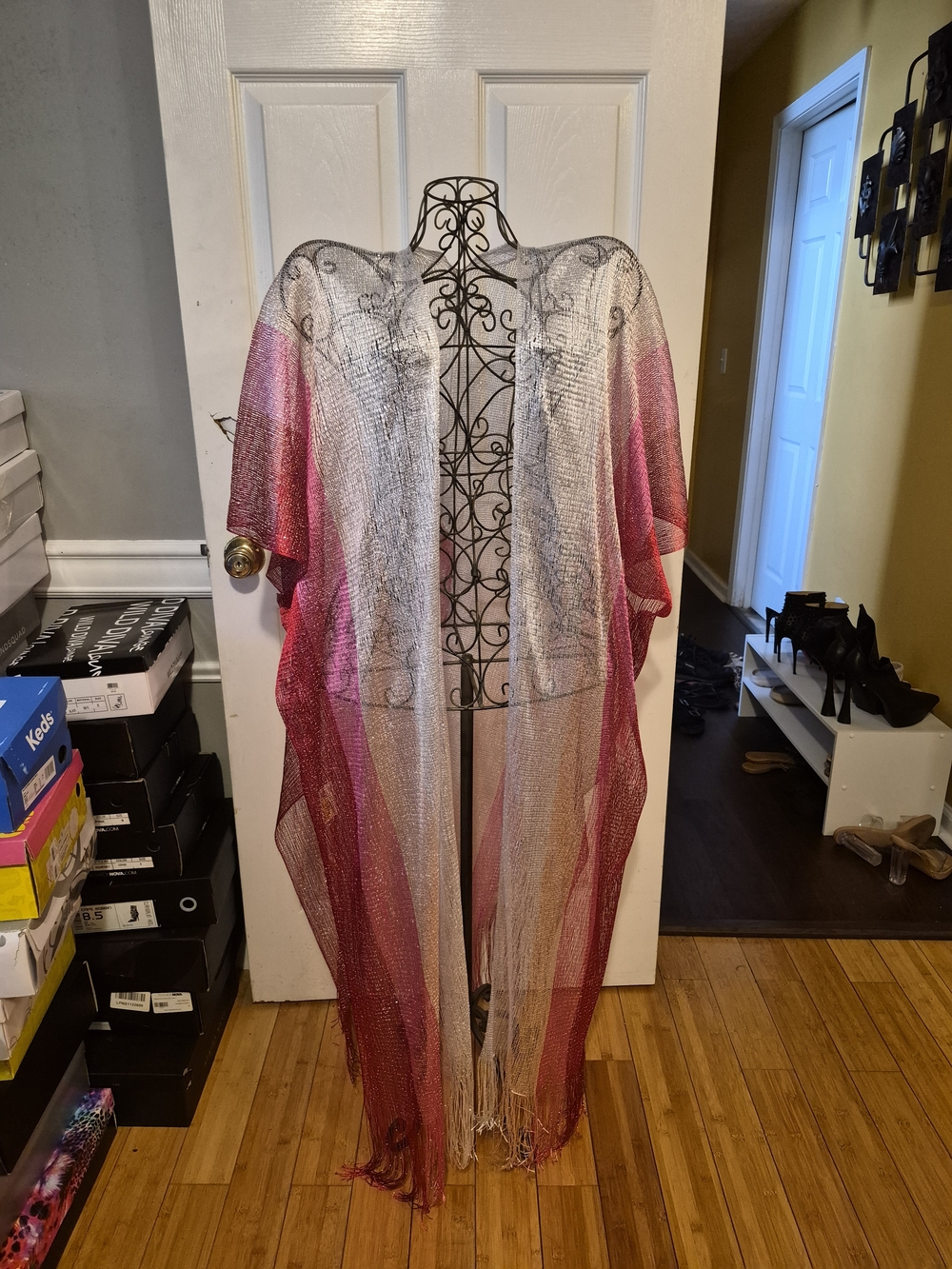 Sheer Ombre Fringe Kimono - Pink to Ivory
